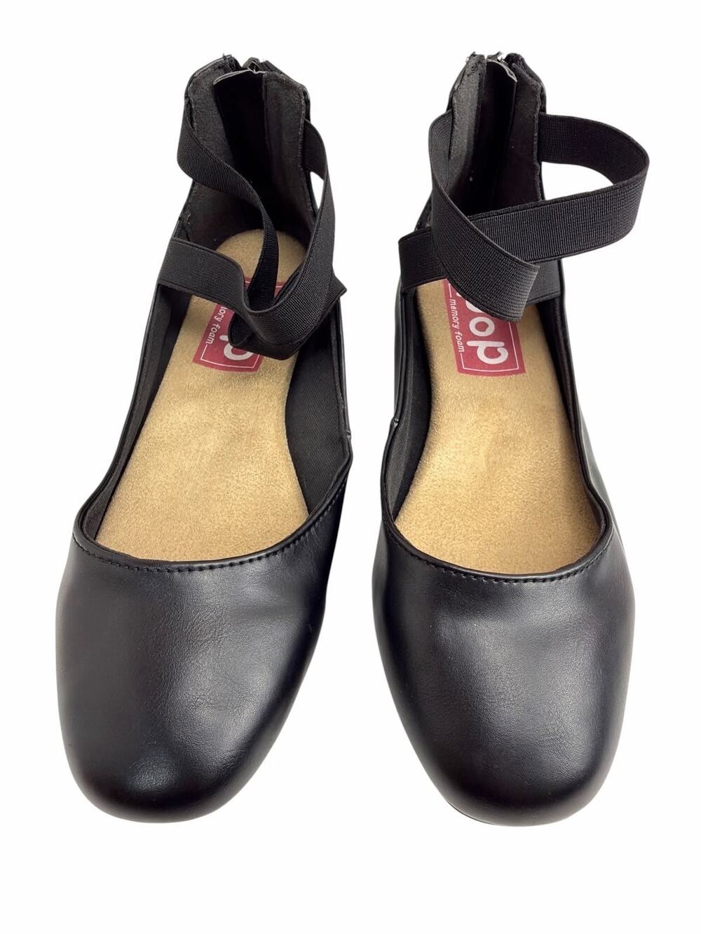 POP Memory Foam Black Ballet Flats Elastic Strap Women’s Size 8M Comfort Shoes